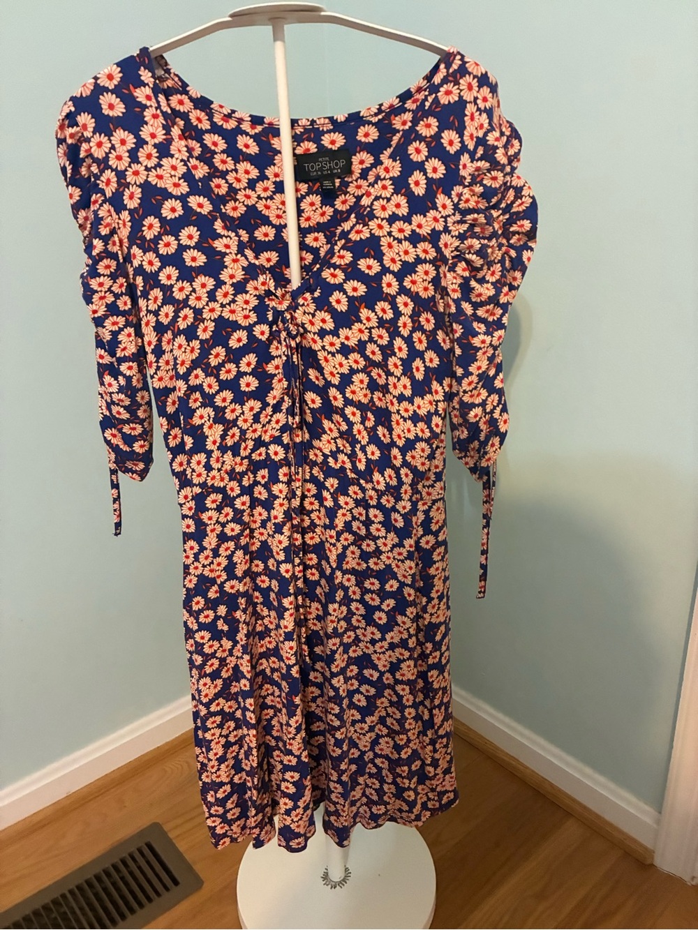 Topshop Navy Blue Mini Dress with Pink Floral Print